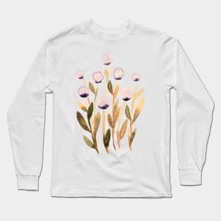 Simple watercolor flowers - purple and olive Long Sleeve T-Shirt